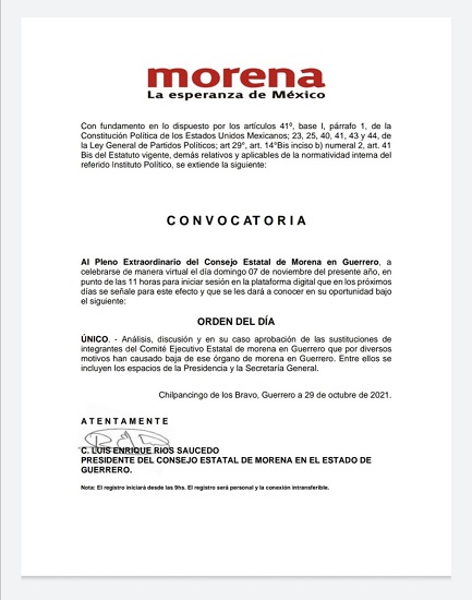 El Consejo Estatal lanza la convocatoria para renovar el Comité de Morena  Guerrero - Acapulco Chada
