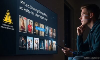 Screenshot-style illustration of a live sports streaming page with warning icons, highlighting risks of unofficial pay-per-view platforms like ppvland.