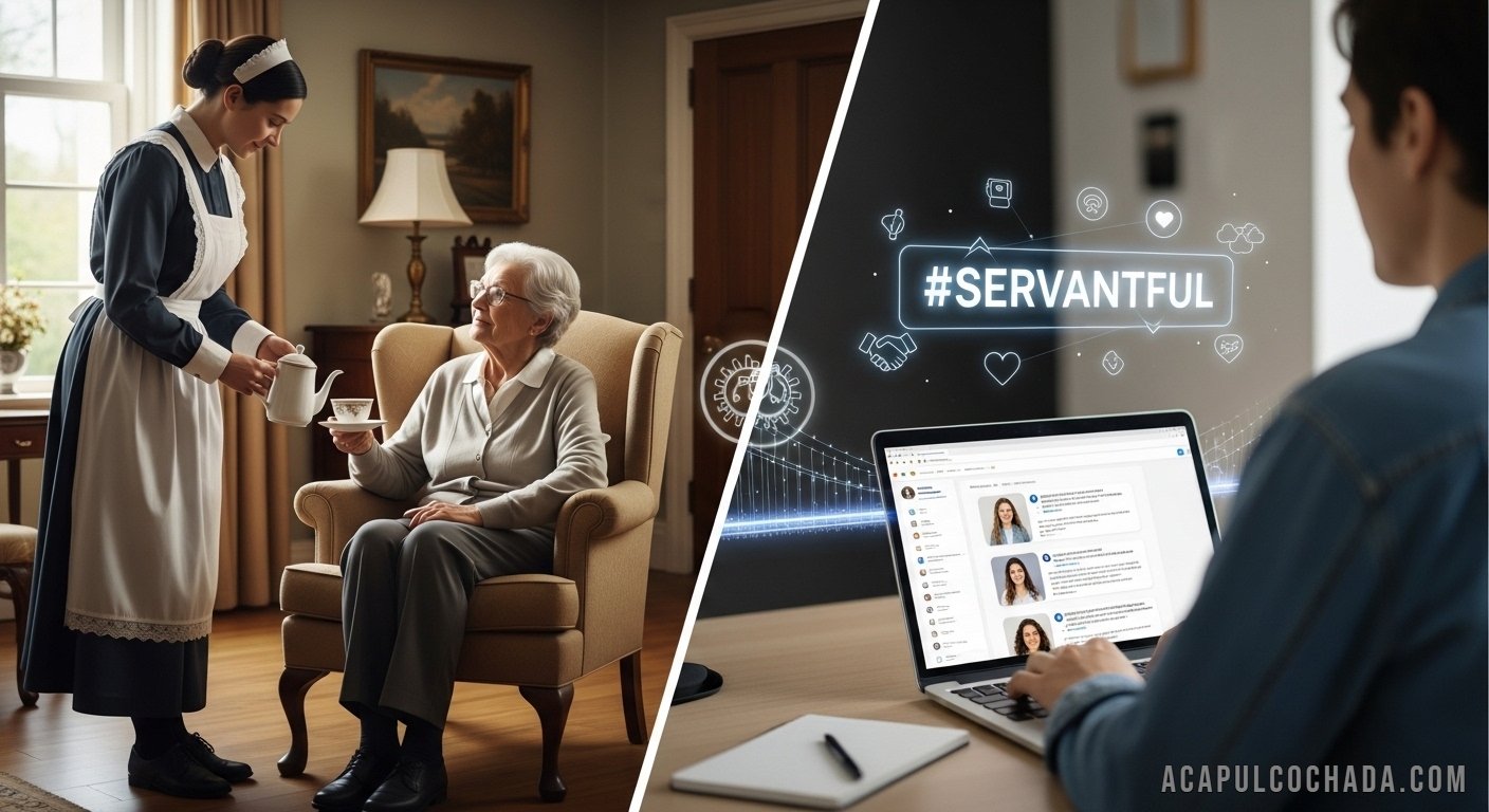 Illustration of a person helping others with a smile, symbolizing empathy, service, and the qualities of being servantful.